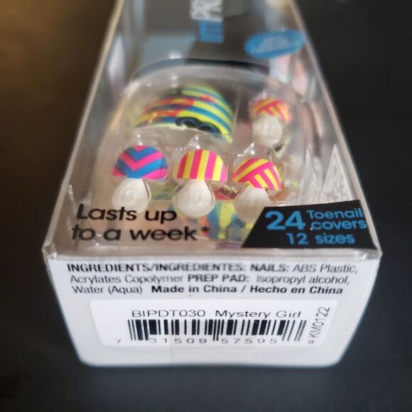 Kiss ImPress Press-On Pedicure Toe Nails Mystery Girl (Hearts/Stripes) NEW! - Picture 2 of 3